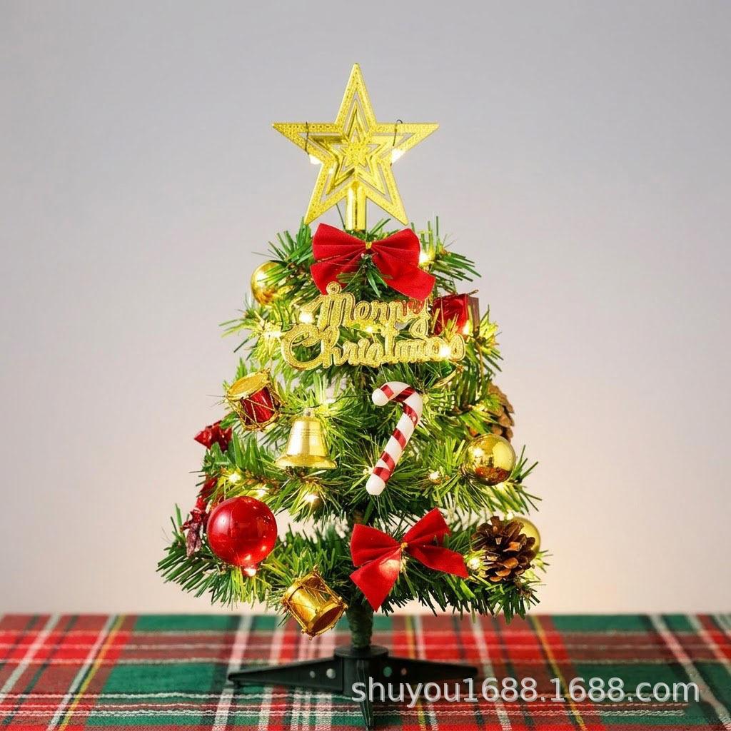 Exquisite Christmas Tree Ornaments Set: 45/60/90cm Mini Trees with Dense Lights for Desktop Display