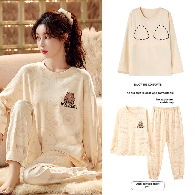 

2023 Женская пижама с длинными рукавами и рисунком из мультфильмов с нагрудными накладками для всех сезонов XXL (125-140 jin)