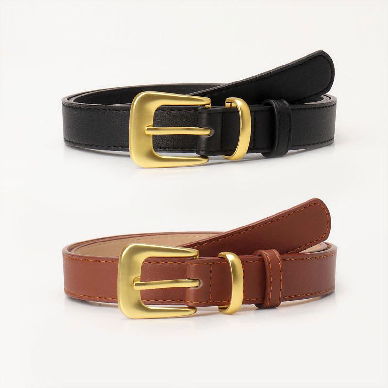 Womens Fashion Faux Leather Belt With Metal Pin Buckle High End No Pattern Waistband For Office