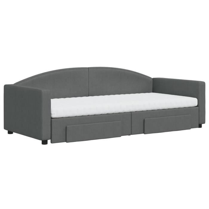 VidaXL Daybed with Trundle and Drawers Dark Grey 90x200 Cm Fabric 3197243