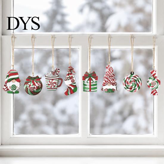 Handmade Wooden Ornaments for Holidays 12/24/36 Pcs Christmas Set, Red Green Striped Candy Cane Tree Country Style Decorations, Xmas Hanging