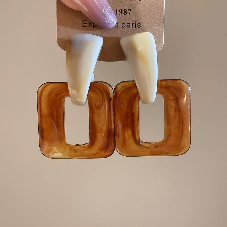 Silver Needle Retro Resin Geometric Round Oval Pendant Earrings Maillard Style Stud Earrings Niche Design Earrings Women