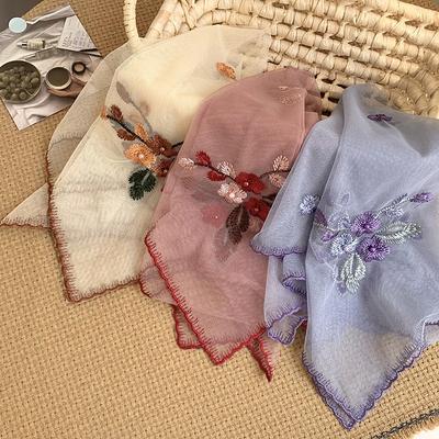 Embroidery Magnetic Buckle Small Silk Scarf Women's Spring and Autumn High-end Triangular Scarf Neck Protection Mother Thin Scarf Square Scarf