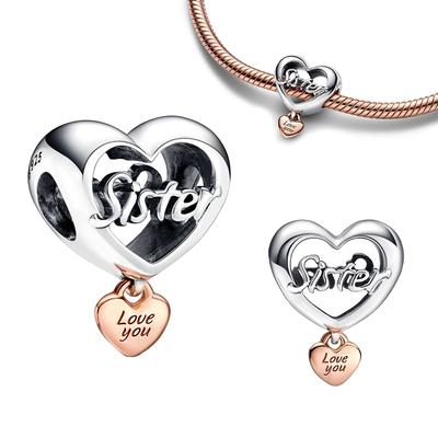 Orijinal Kolye S925 Gümüş Seni Seviyorum Kardeş Kalp Charm Fit Moda Bilezik DIY Kardeş Takı Doğum Günü Hediyesi Yapımı