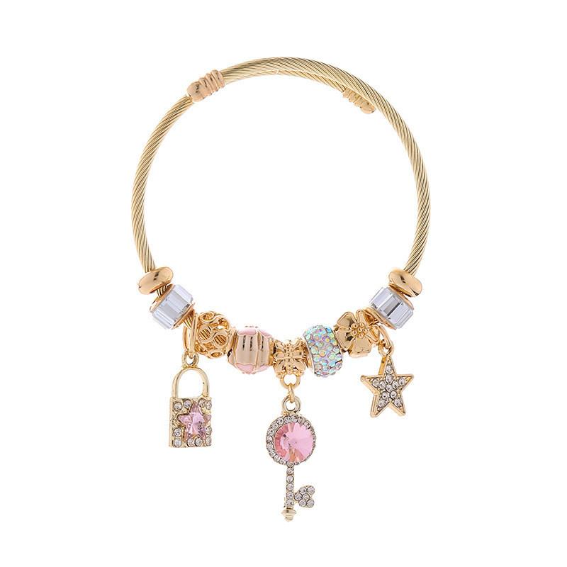 Star Shape Beaded Bracelet With Rhinestone Pendant For Women Travel Gift