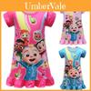 Stylish Cocomelon Girls Nightdress Pajamas With Short Sleeves And Soft Feel