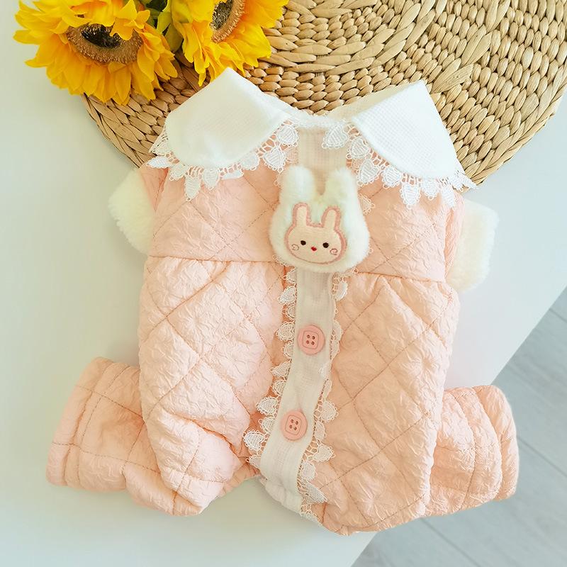 Geantă de doamnă din bumbac matlasat cu rever mare, haină din bumbac, drăguț super drăguț, haine pentru animale de companie, haine pentru câini