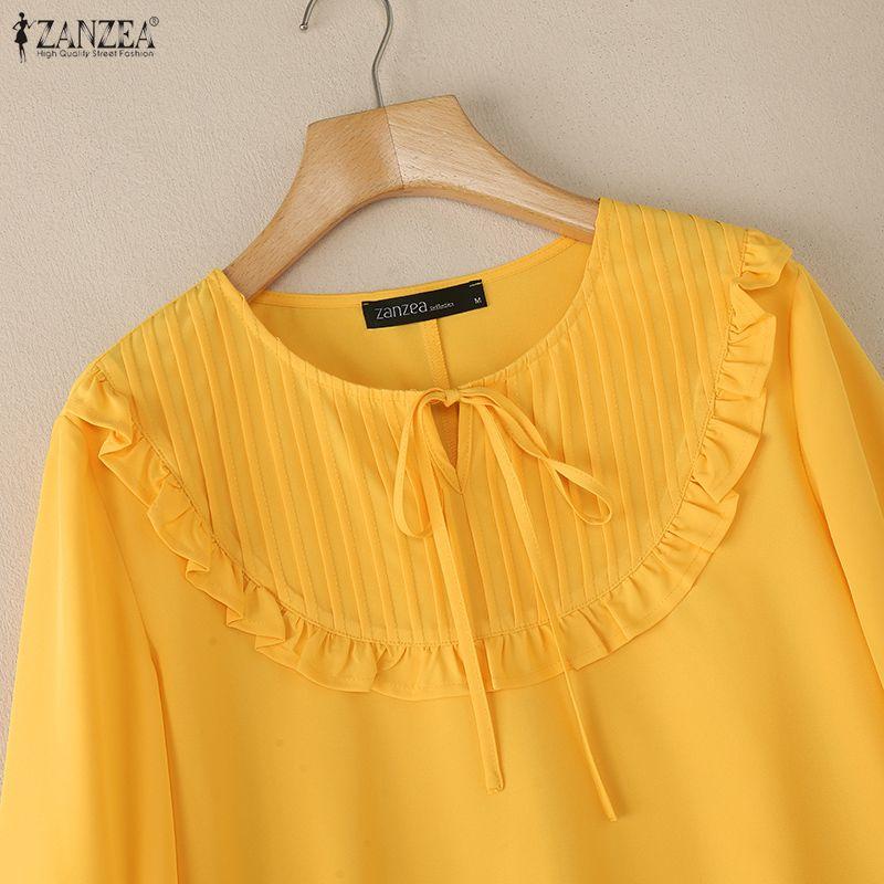 ZANZEA Women Casual Round Neck Solid Color 3/4 Sleeve Loose Blouse