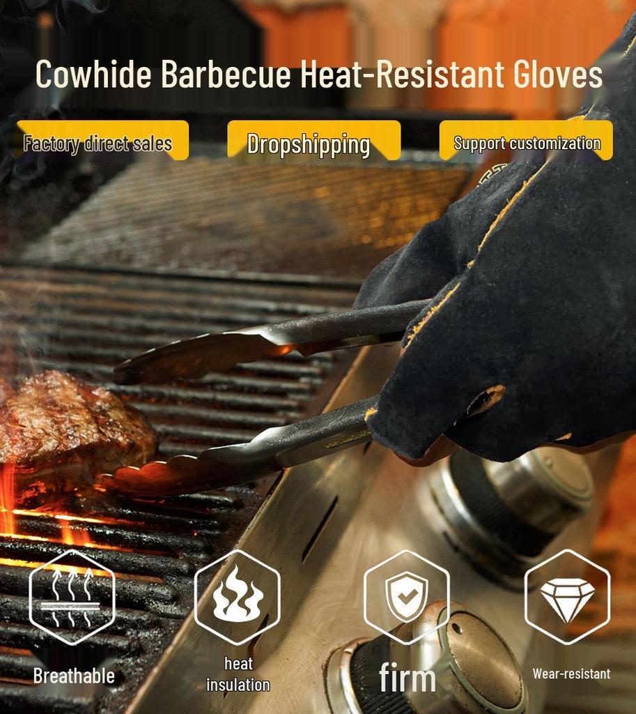 Heat-Resistant BBQ Grill and Welding Gloves - Long Cowhide Protective Wear