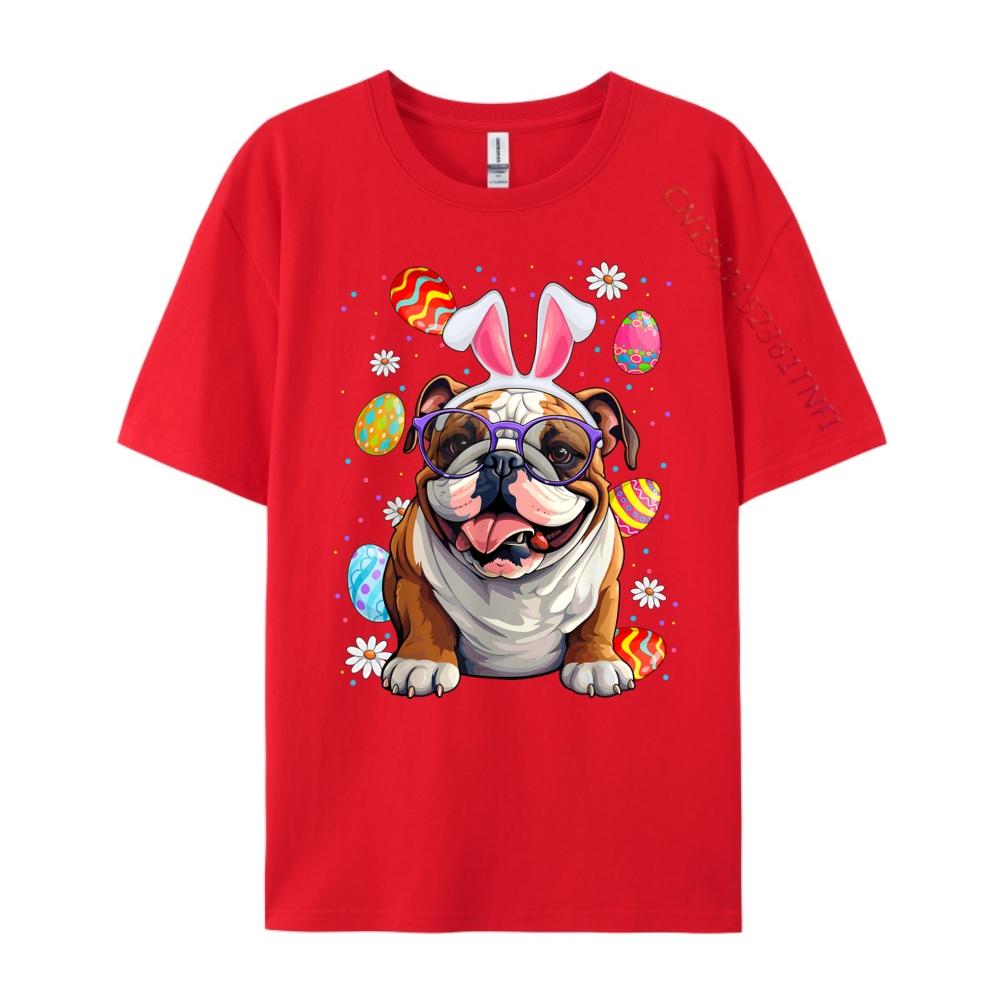 

Cute English Bulldog Dog With Bunny Ears Egg Easter Day Mens Korean Fashion Woman Shirts For Men Happy New Years S