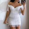 One Line Neck Dress Woman Tassel Fashion Solid Color Bodycon Off Shoulder Simple Style Temperament Elegant Vestidos Dresses
