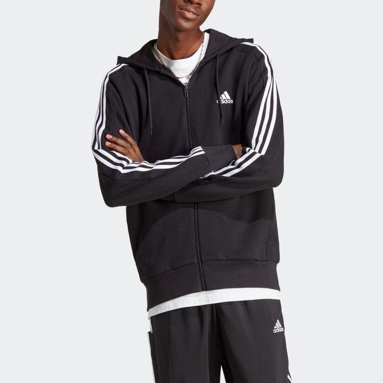 New Adidas Essentials French Terry 3 Stripes Full Zip Hoodie IC0433