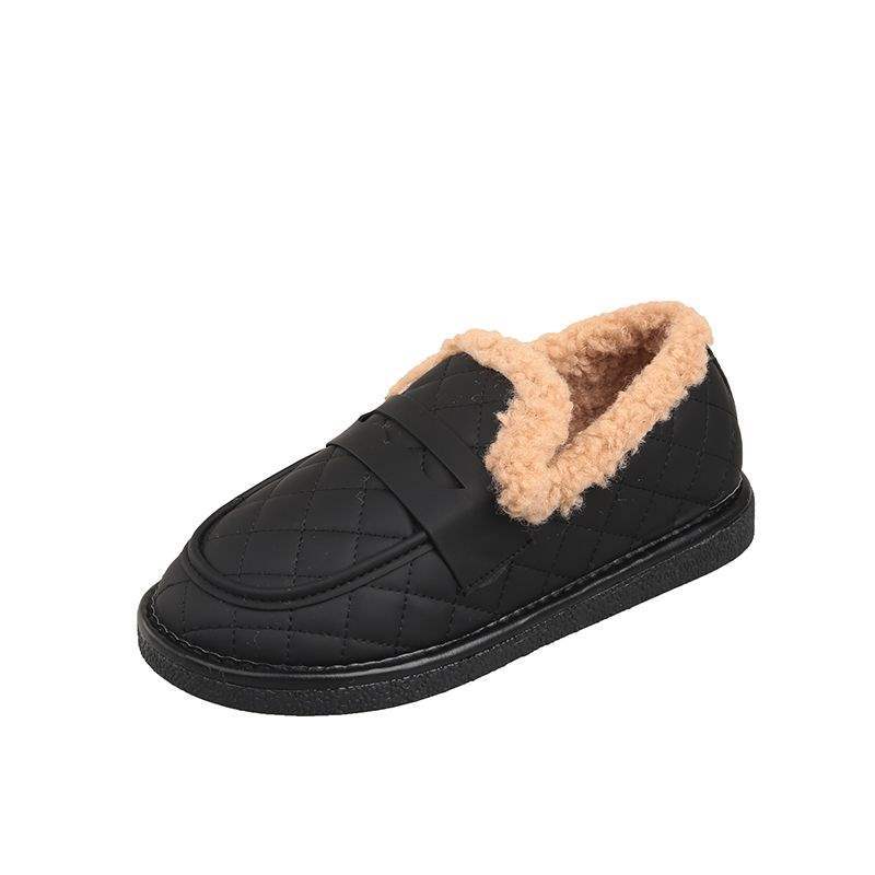 Doudou Shoes Women's 2025 Winter New One-pedal Loafers Velvet Single Shoes Bread Cotton Shoes Platform Fluffy Shoes Women