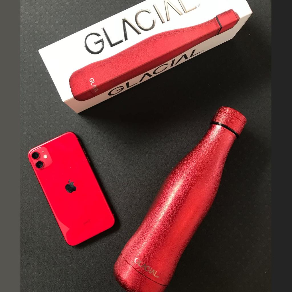 Butelka na wodę GLACIAL, Izolowana próżniowo, Butelka ze stali nierdzewnej, 400 ml, Ciepło/Zimno, Gazowana, Szwecja, Glacial Real Red