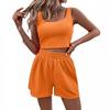 Damen Zweiteiler Sommer Strick Ärmelloses Crop Top und High Waist Kurze Lounge Sets