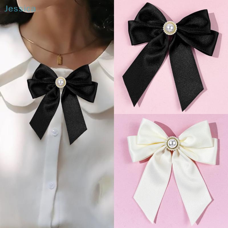 Elegante Satin Imitation Perlen Schleife Brosche Krawatte Bluse Pullover Ausschnitt Accessoire College Stil Jk Dekoration Brosche Pin