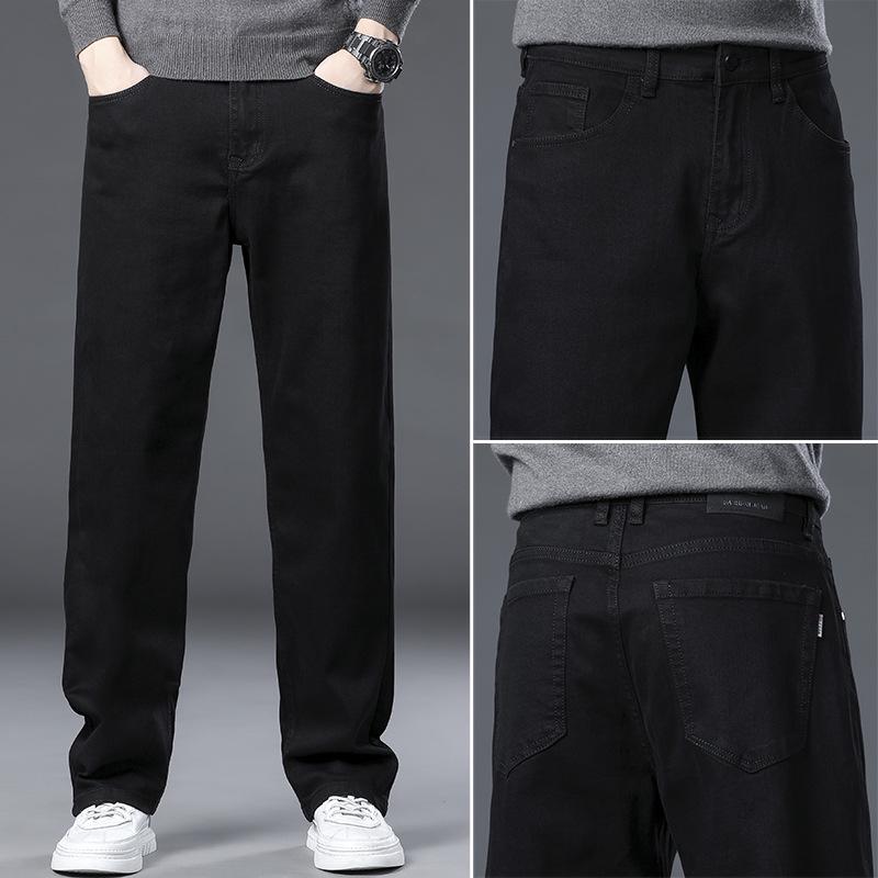 2025 Men's Autumn Wide-Leg Elastic Denim Trousers - Loose, Straight, Casual & Trendy