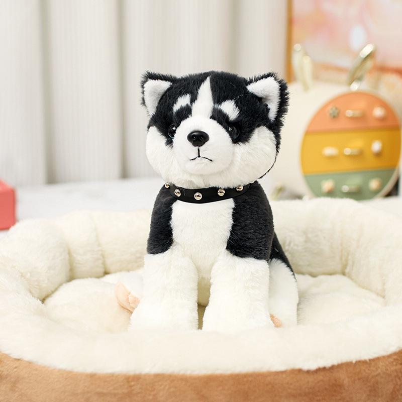 Cute Husky Schnauzer Shar Pei Plush Dog Doll in Boy Outfit