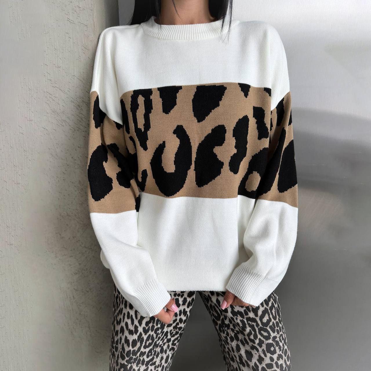 

Ins, Lazy Style, Sweater, Winter, Women, Outerwear, Fashionable, Leopard Print, Loose Casual, Long Sleeved, Round Neck, Knitted Top S