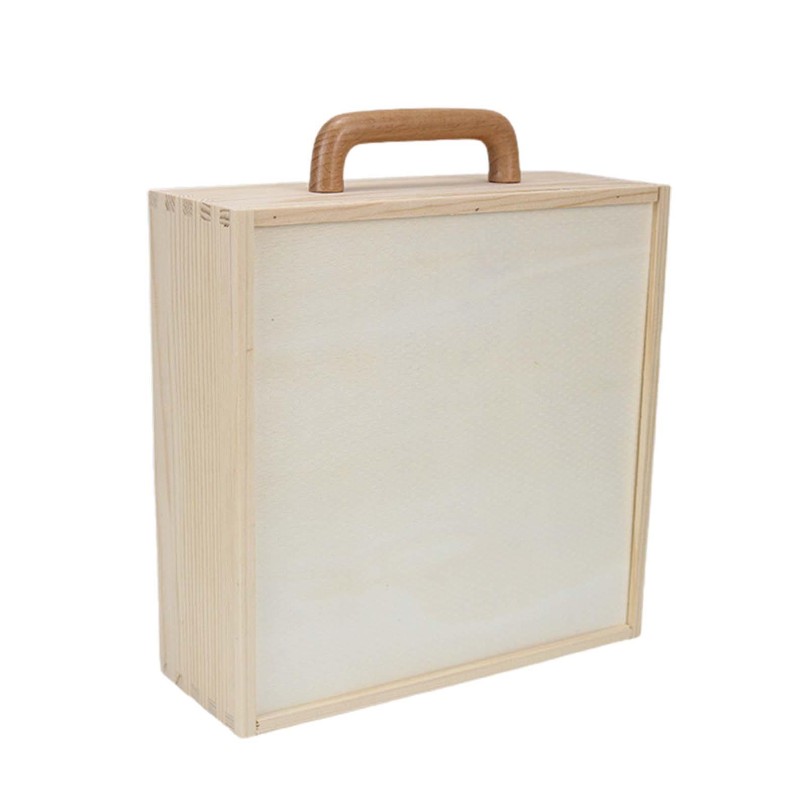 Wooden Box with Handle Portable with Slide Lid Unpainted Wooden Gift Boxes Keepsake Box Wood Storage Box for Home Decor Storage