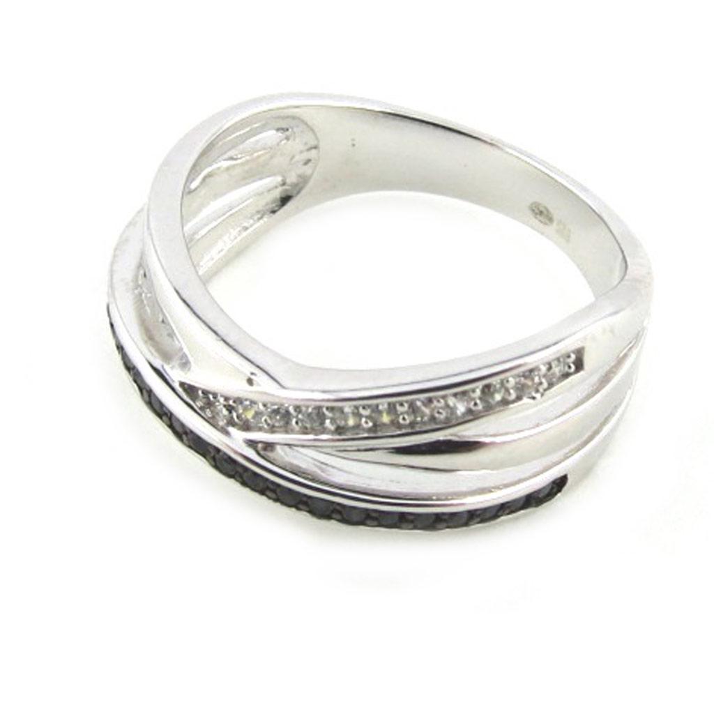 Sølvring 'Sissi' svart hvit sølv (rhodiumbelagt) - 7 mm