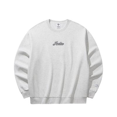 Anta Fleece Buchstabenlogo Schlicht Lässig Campusmode Sportlich Bequem Lockerer Pullover Verdickter Warmer Hoodie Unisex-Hoodie Blume-Grau 972618704N-9