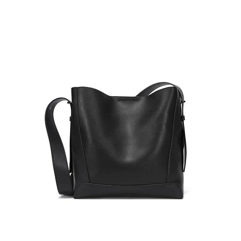 

Women s Natural Cow Genuine Leather Shoulder Bags Ladies Soft Cowhide Fashi Design Bag Female Retro Luxury Tote Bucket Handbag 32x15x28.5cm чёрный