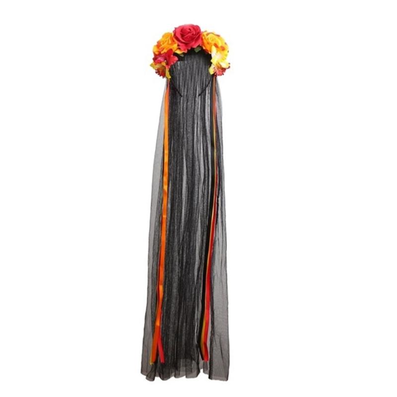 Gotisches Blumenhaarband mit Schleierband für Frauen Cosplay Party Kostüm Tag der Toten Kopfschmuck Feiertagsaccessoires