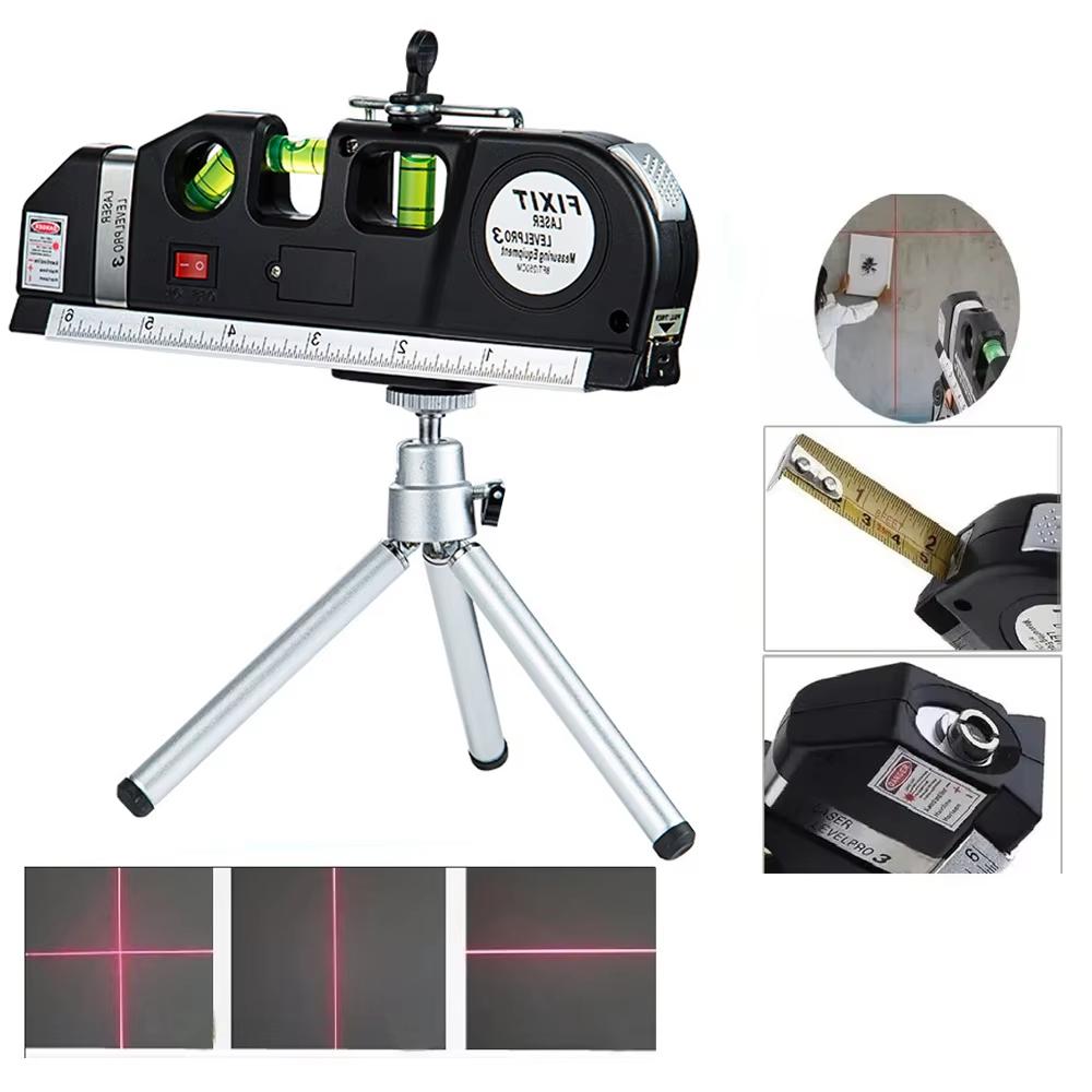 Laser Level Line Tool Multipurpose Laser Level Kit Standard Cross Line Lase 8 Feet Measure Tape Ruler With Metal Tripod Stand