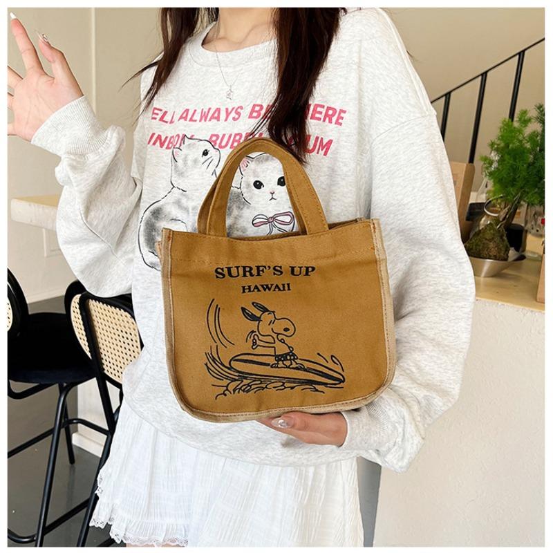 Stylish and cute canvas bag Bento bag New go out small portable lightweight tote bag Daily walking hand bag