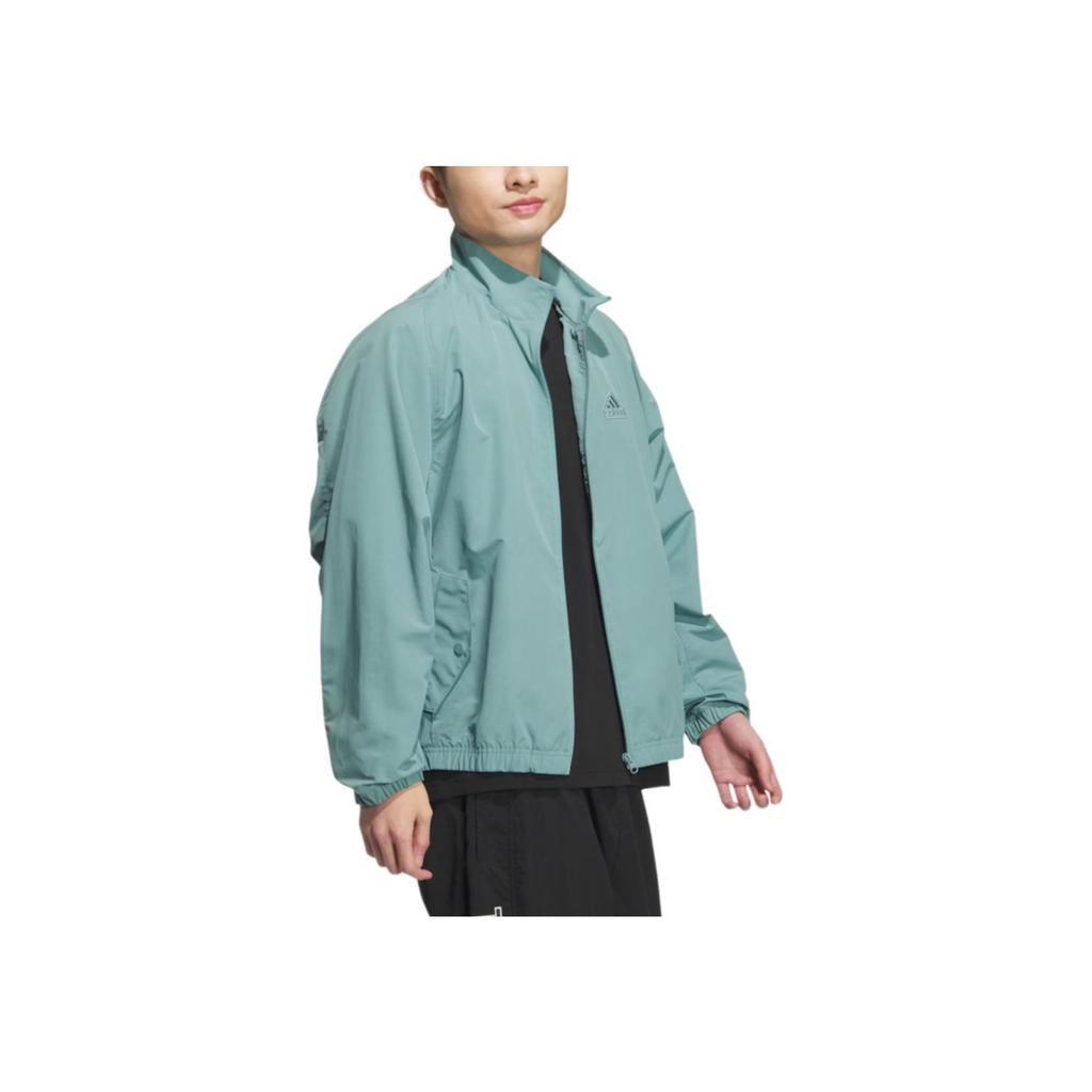 Adidas Embroidered Logo Zip-Up Collar Jacket Unisex Jackets Teal Gray JI6658