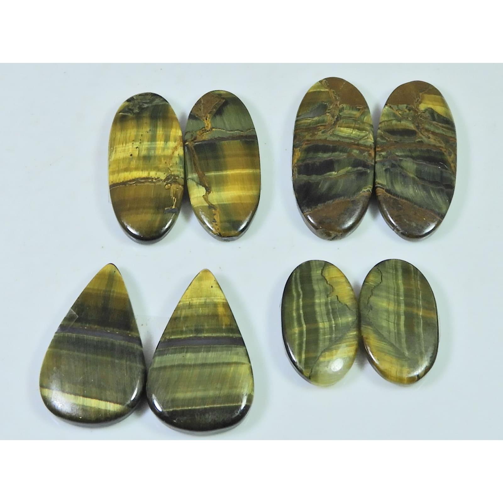 19-30MM Natural Tiger Eye Matched Pair Mix Loose Gemstone 4 Pair Lot C-990
