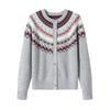 Women's Fair Isle Jacquard Knit Wool Cardigan Coat - Warm Button Sweater for Autumn/Winter