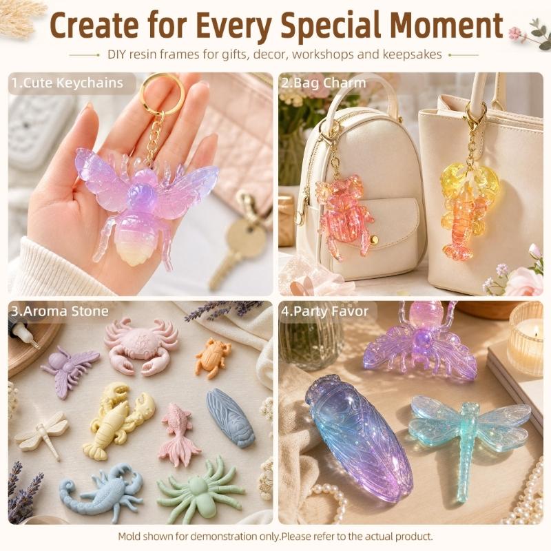 Translucent Silicone Craft Mold for Resin Casting, Easy Release Insect and Sea Animal Designs for Decorative DIY Making