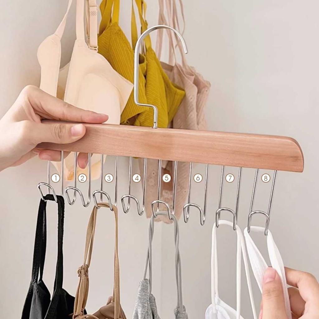 8-hook Multifunctional Wooden Hanger Storage Space-saving Rotating Display Rack Suitable for Ties, Underwear, Vests, Scarves