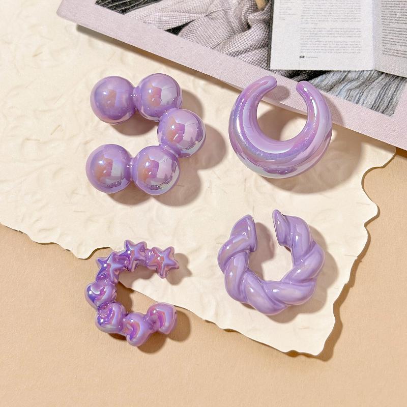 Set di 4 Braccialetti per Orecchie da Donna Senza Foro  Colorati Trasparenti Dopamina Irregolari a Forma di C Clip On Orecchini Gioielli