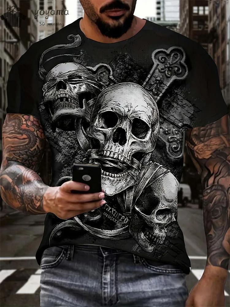 New Men's Horror Skull Print T-Shirt 3D O-Neck Short Sleeve Fashion Oversized T-Shirts Men's Summer Street Clothing