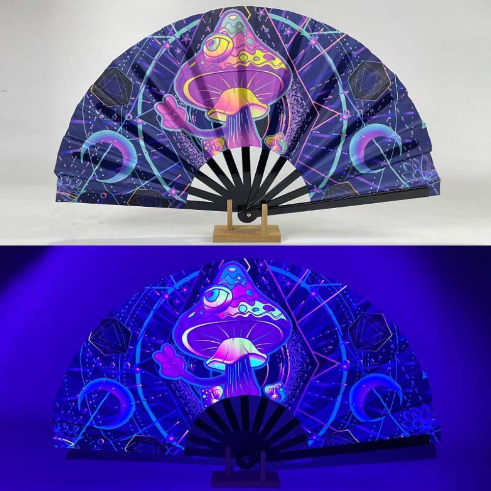 Ventilateur Psychedélique Néon Vibrant 13 pouces Papillon Ventilateur Luminescent Réactif aux UV Cosplay