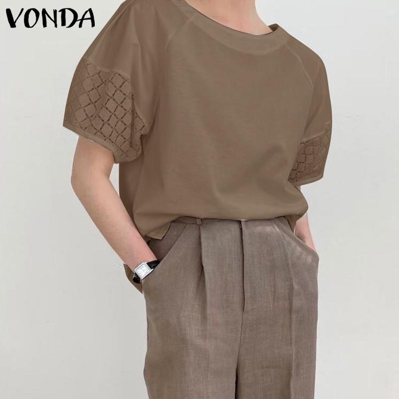 

VONDA Женская летняя свободная блузка с круглым вырезом и коротким рукавом, однотонная