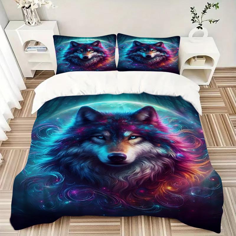 3pcs Wolf Galaxy Art Duvet Cover Set - Includes 1 Duvet Cover and 2 Pillowcases, No Quilt Core, All-Season Home Decor yy251111014