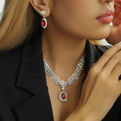 3PC Women's Fashion Copper Claw Chain Series Wave Zircon Necklace Earrings Zircon Set Wedding Banquet Party Holiday Gift