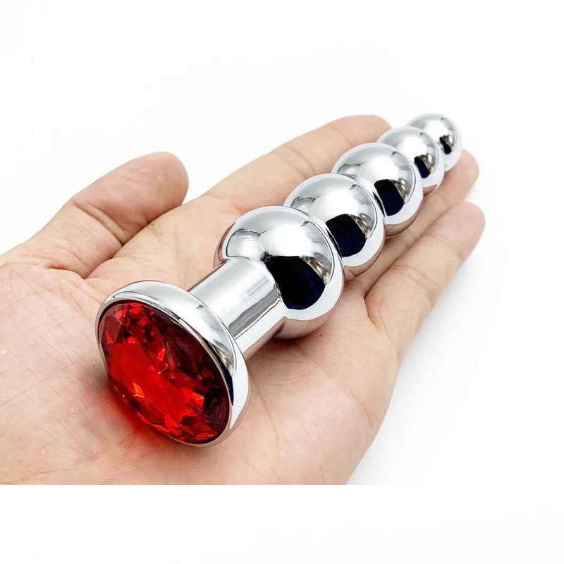 Tapón anal de acero inoxidable para masaje de próstata, con 5 bolas, juguetes sexuales para hombres, mujeres y homosexuales, tapones anales de metal