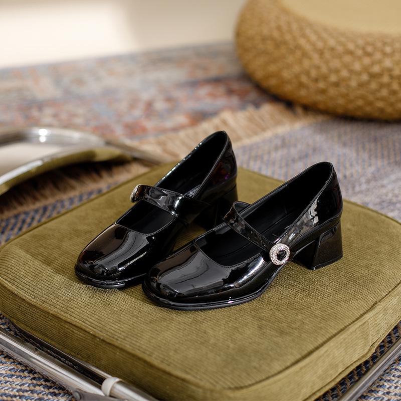 

Туфли Мэри Джейн с квадратным носком, женские, на среднем каблуке, удобные, на толстом каблуке, черные рабочие туфли, весенние новые одинарные туфли 38 чёрный