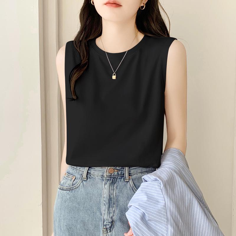 

Минималистичная женская майка без рукавов: Классическая майка свободного кроя из хлопка-модала S (for 42.5-48 kg) чёрный