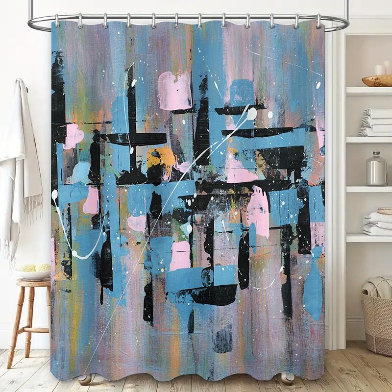 Modern Shower Curtain Set Waterproof Polyester Fabric Printing Bathroom Decor Artistic Blue Pink Black Yellow White Design For L