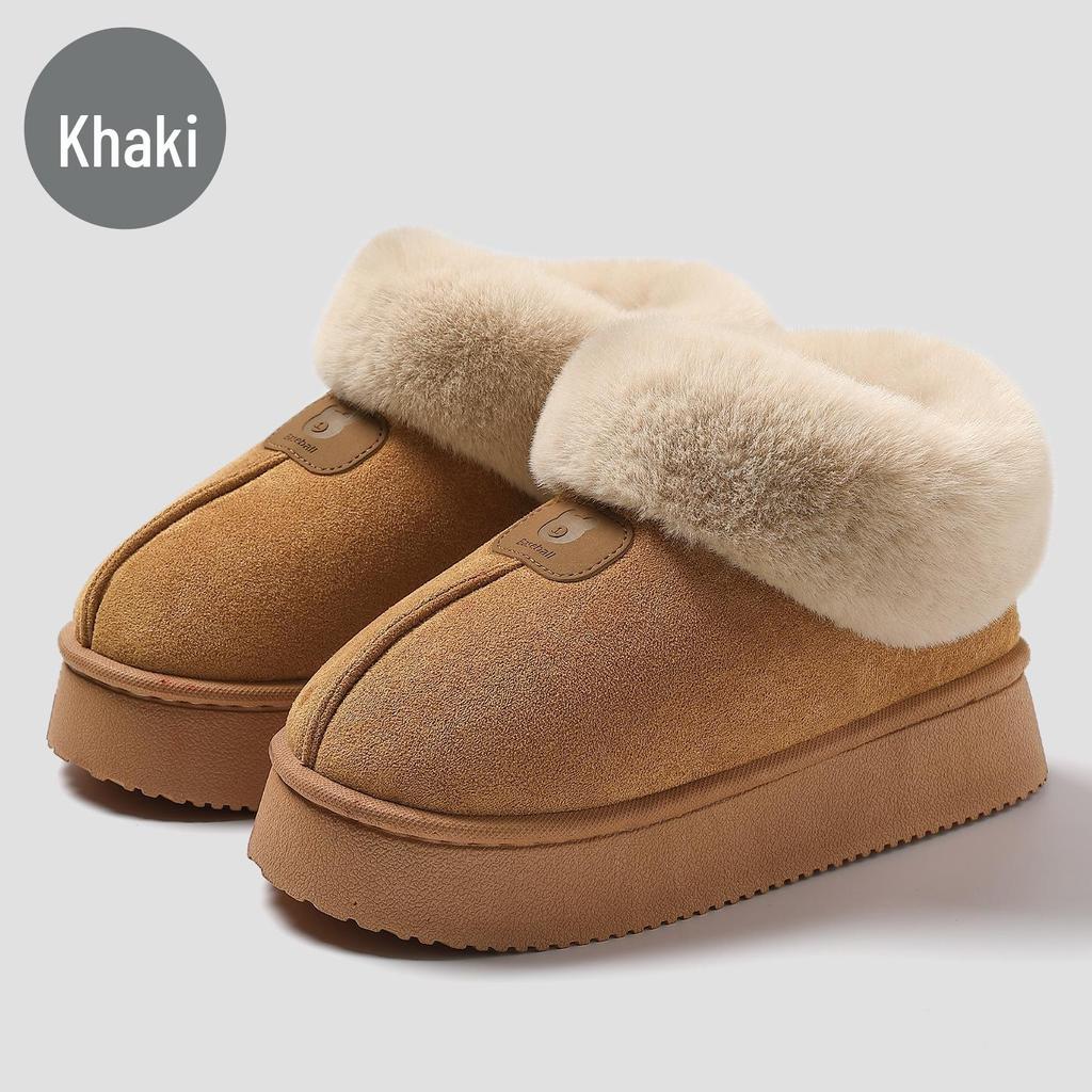 Winter Indoor Plush Cotton Slippers: Thick-Soled, Non-Slip, Warm, Unisex Heel-Covering Design