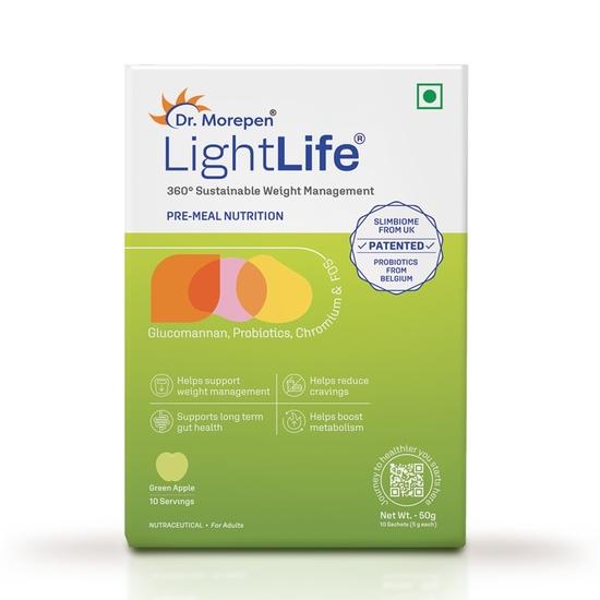 

Dr. Morepen LightLife Pre-Meal Nutrition Mix by Dr.Morepen | Refreshing Green Apple Flavor | Ideal For Men & Women | 10 Sachets | 50g