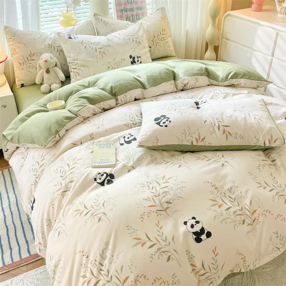 4pcs/set Plant Floral Print Set A Duvet Cover and Bed Sheet A Pair of Pillowcases Suitable for Bedroom Home Decor Bedding Sets