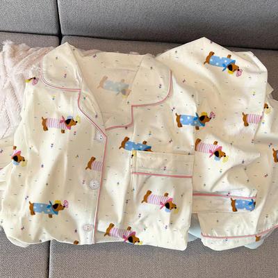 Cute Fun Dachshund Dog Style Cute Pajamas Long-Sleeved Set Women'S Loungewear Casual Two-Piece Set