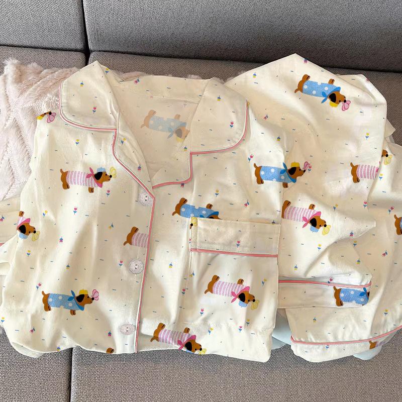 Cute Fun Dachshund Dog Style Cute Pajamas Long-Sleeved Set Women'S Loungewear Casual Two-Piece Set